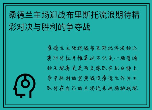 桑德兰主场迎战布里斯托流浪期待精彩对决与胜利的争夺战 桑德兰主场迎战布里斯托流浪期待精彩对决与胜利的争夺战